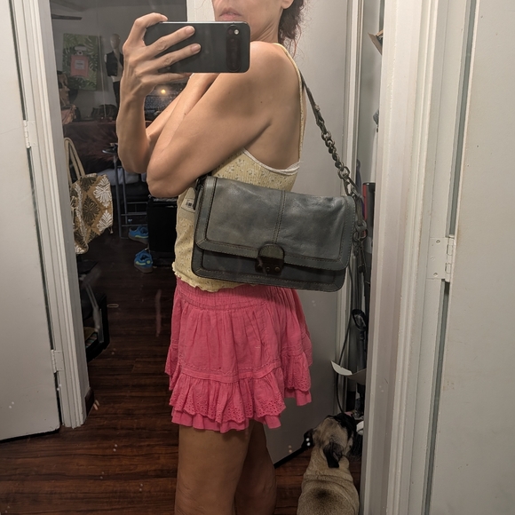 Fossil Vtg Reissue VRI Flap Messenger Clutch Shoulder Bag Blue Grey Leather - Picture 2 of 15